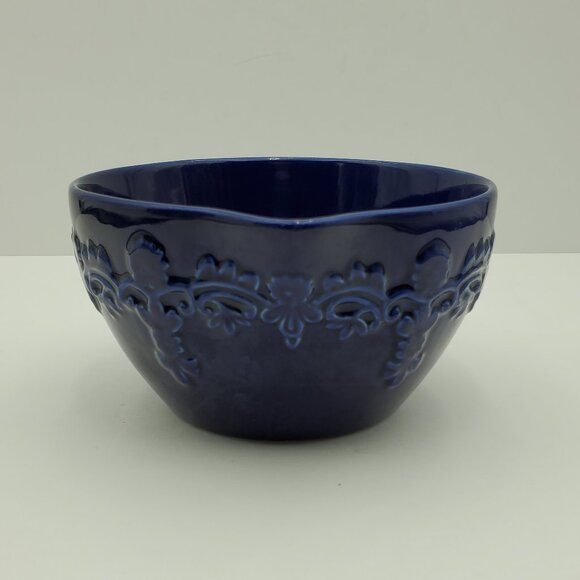 Temp-tations Country Lace Blue Bowl with Spout Small Cobalt Blue Batter Bowl - Picture 6 of 9